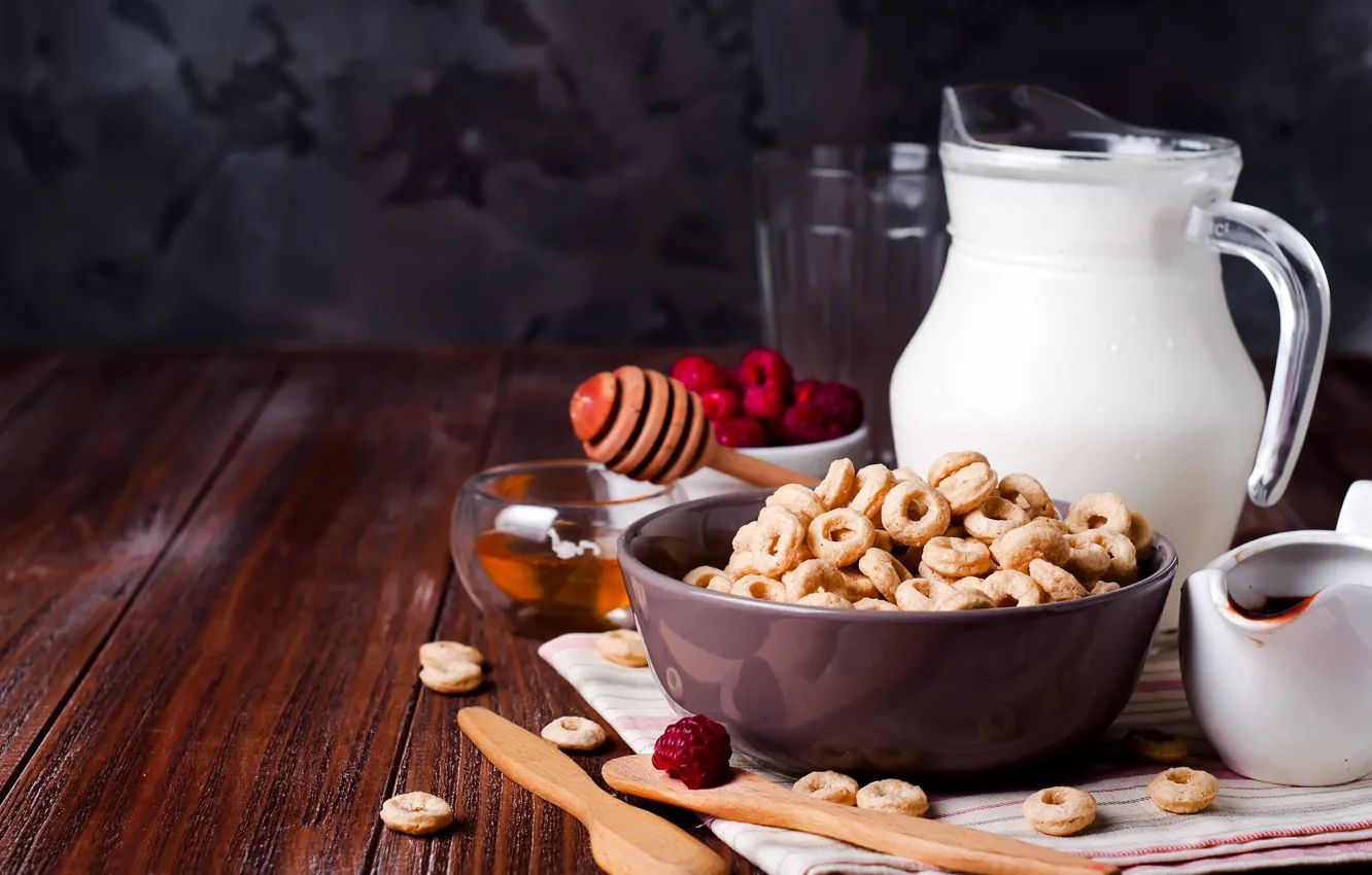 Photo wallpaper berries, Breakfast, milk, honey, snacks