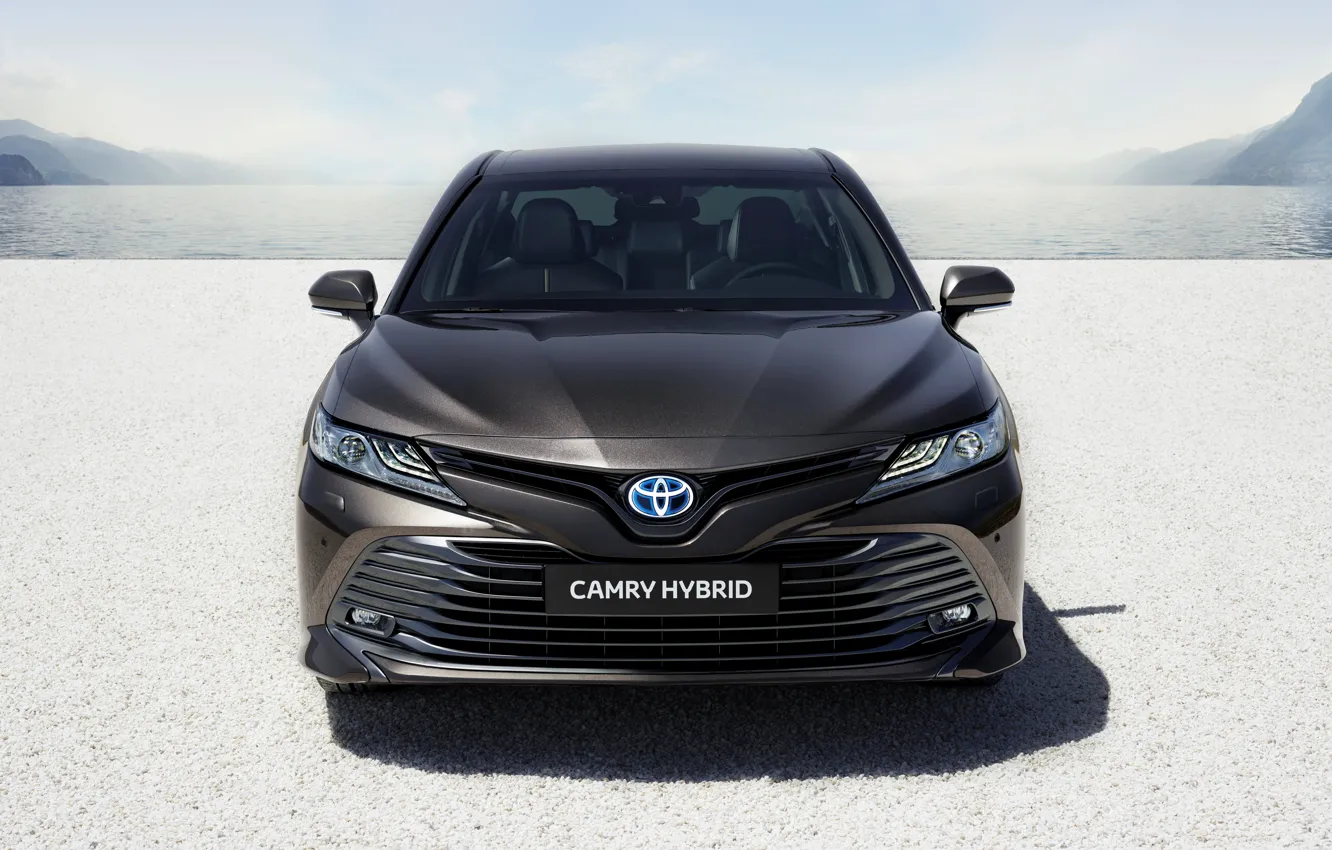 Photo wallpaper Toyota, sedan, front view, Hybrid, Camry, 2019