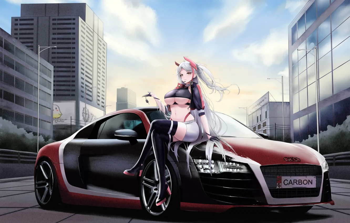 Photo wallpaper car, Need for Speed, anime, carbon, anime girls, Big boobs, Underboob, Azur Lane