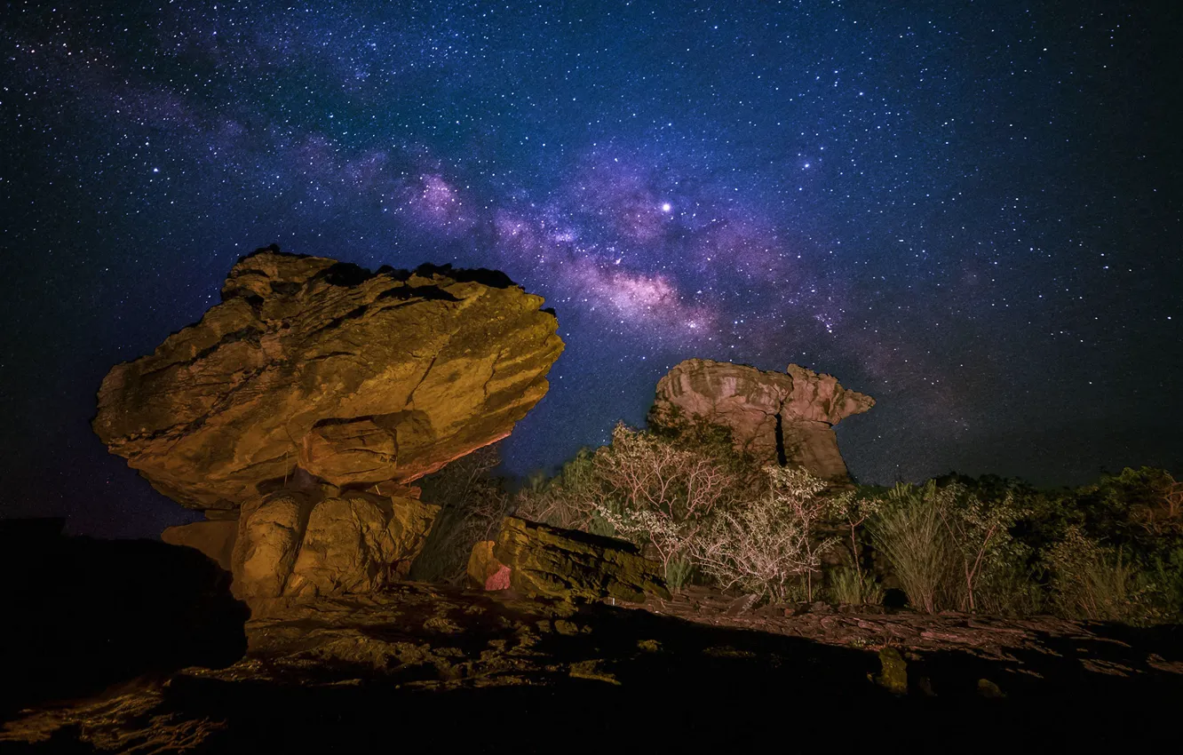 Photo wallpaper stones, rocks, stars, The Milky Way