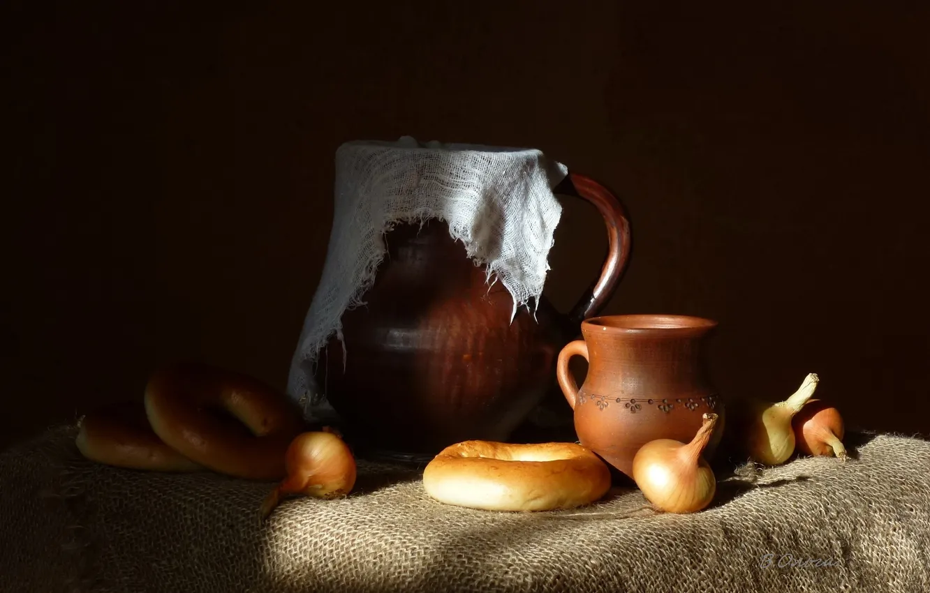 Photo wallpaper milk, bow, bread