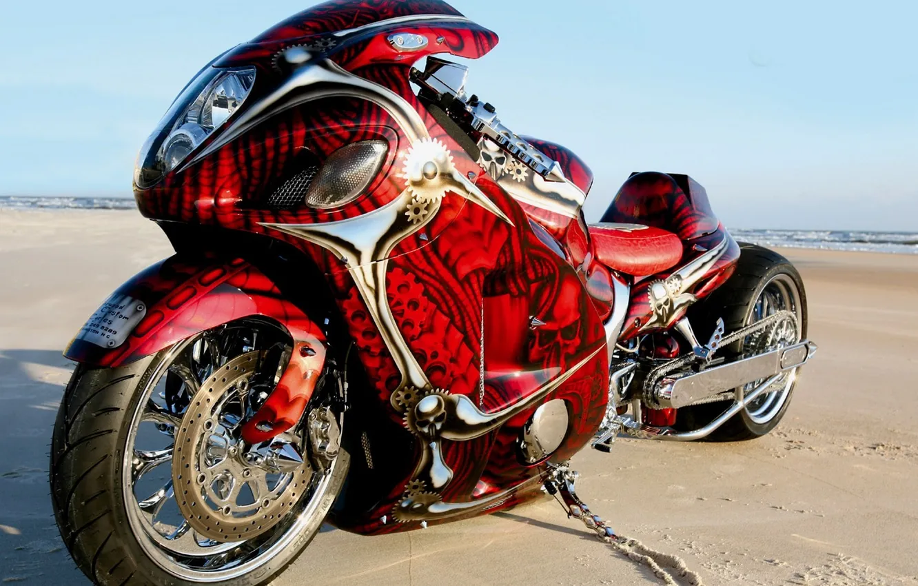 Photo wallpaper BEACH, SAND, DESIGN, COLOR, RED, AIRBRUSHING, SPORTBIKE, TUNING