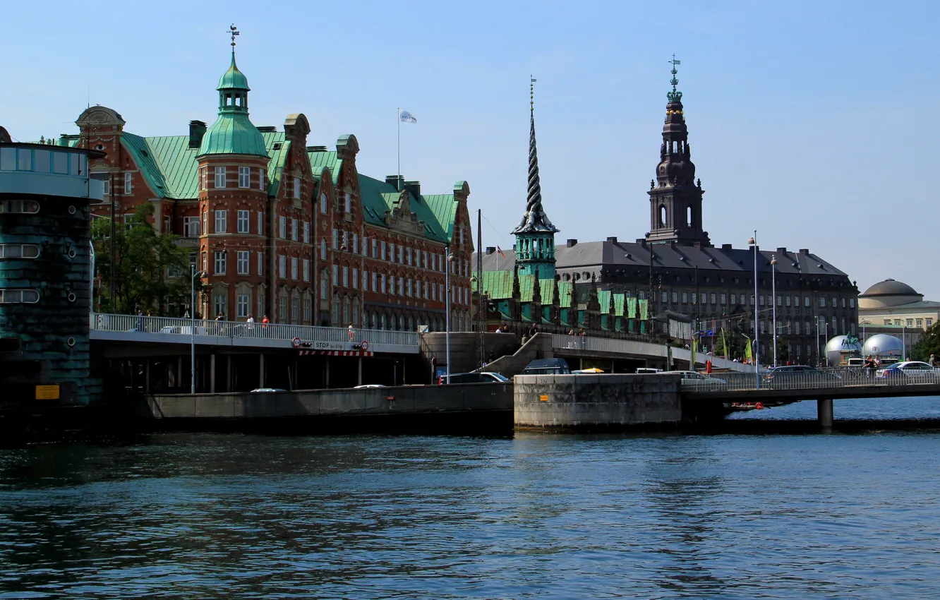 Photo wallpaper bridge, the building, Denmark, bridge, Palace, water, Parliament, Denmark