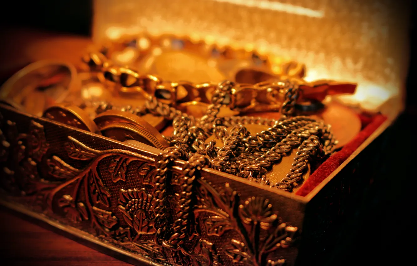 Photo wallpaper gold, money, ring, gold, chain, treasure, wealth, money