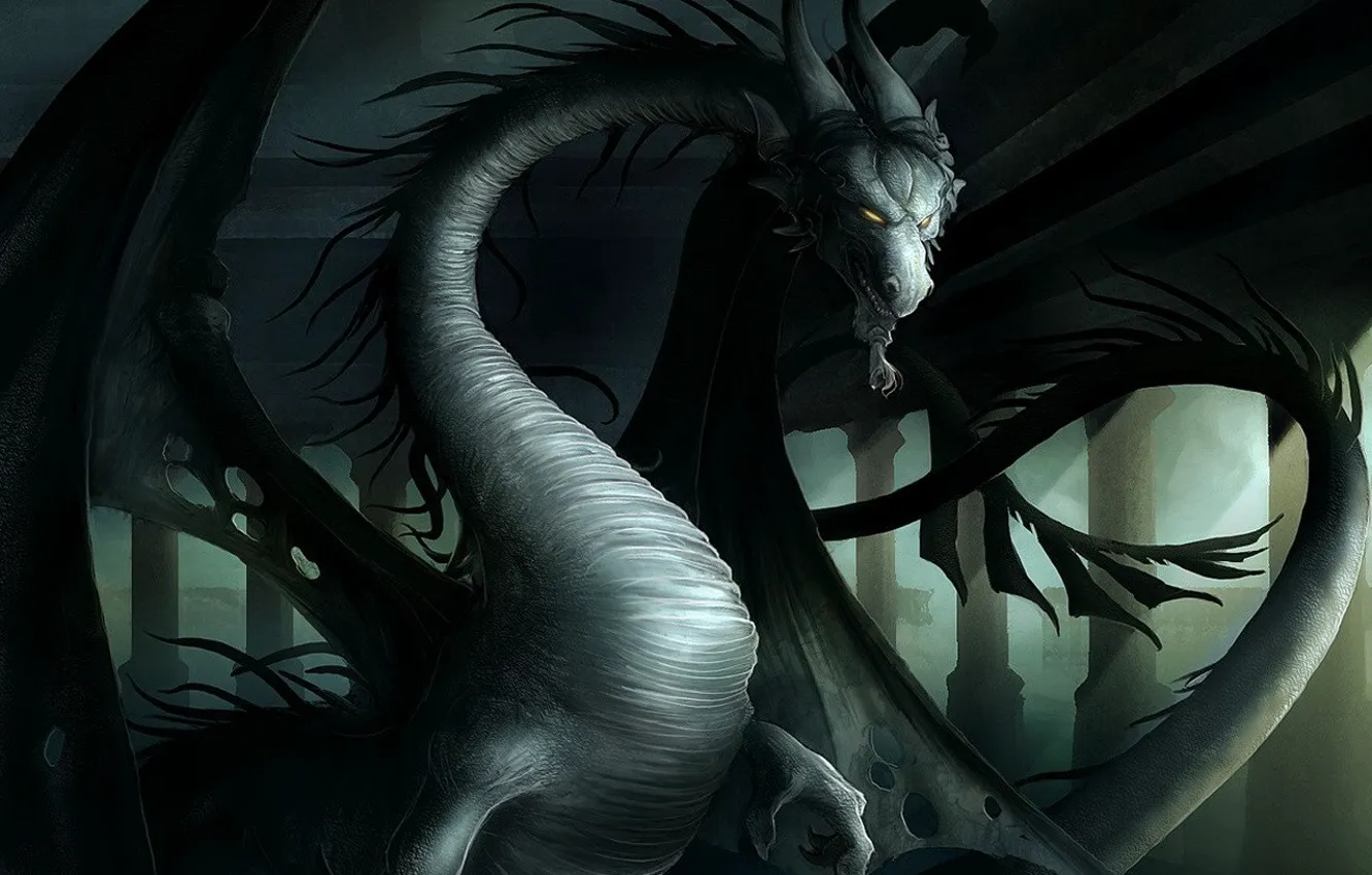 Photo wallpaper the darkness, dragon, wings, evil