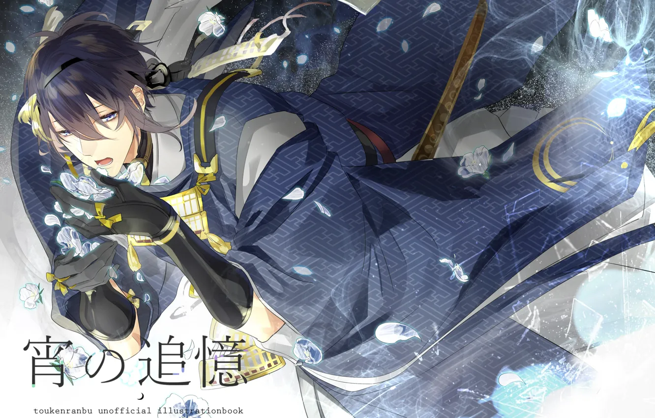 Photo wallpaper anime, petals, art, guy, Touken ranbu, Dance Of Swords