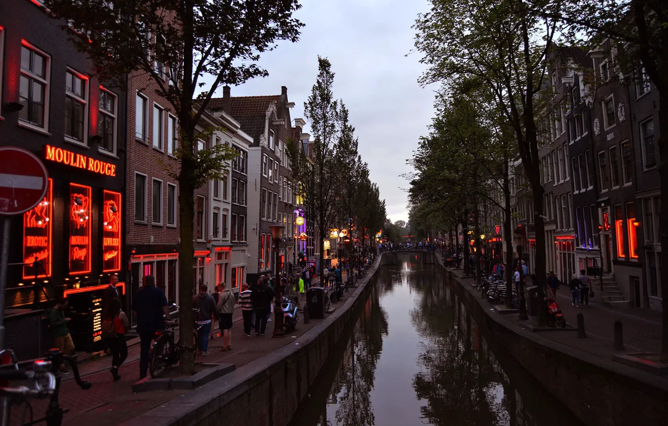 Photo wallpaper the city, the evening, channel, The Red Light District