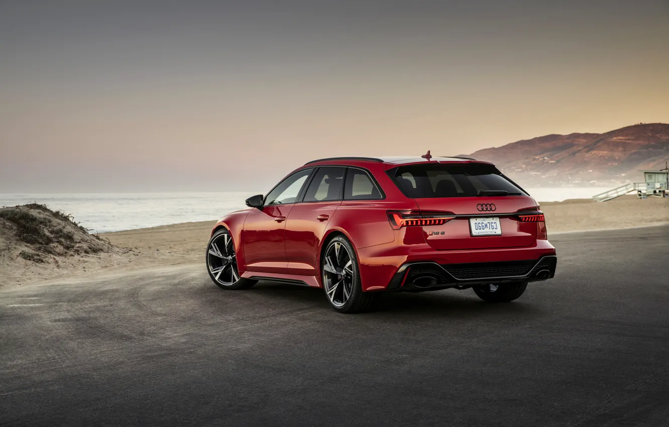 Photo wallpaper beach, red, Audi, shore, universal, RS 6, 2020, 2019