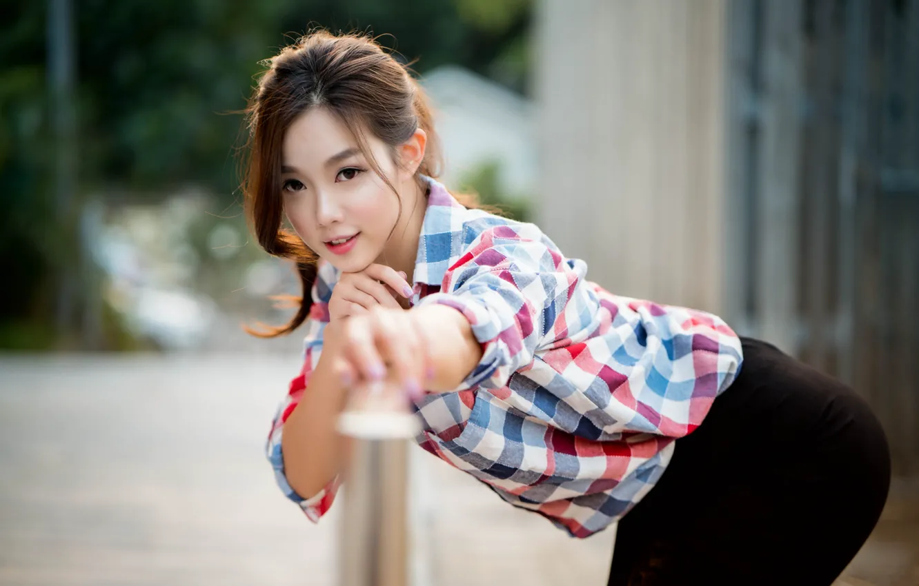 Photo wallpaper look, girl, Asian, bokeh