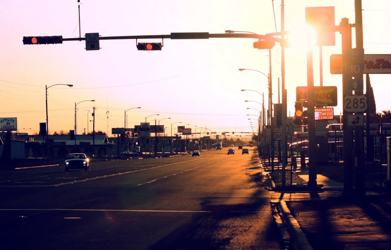 Photo wallpaper road, auto, light, the city, street, USA, Texas, Fort Stockton