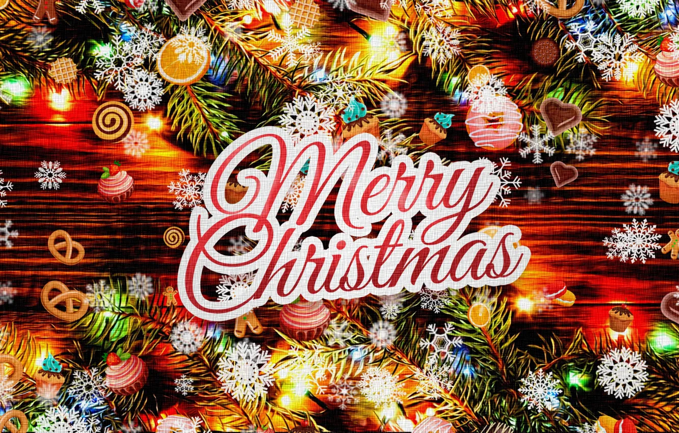 Photo wallpaper snowflakes, holiday, figure, texture, lights, Christmas, sweets, Christmas