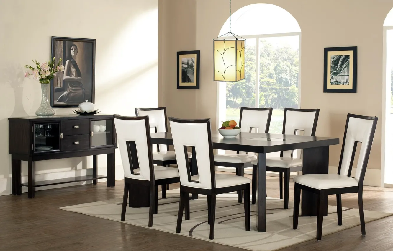 Photo wallpaper table, chairs, pictures, room
