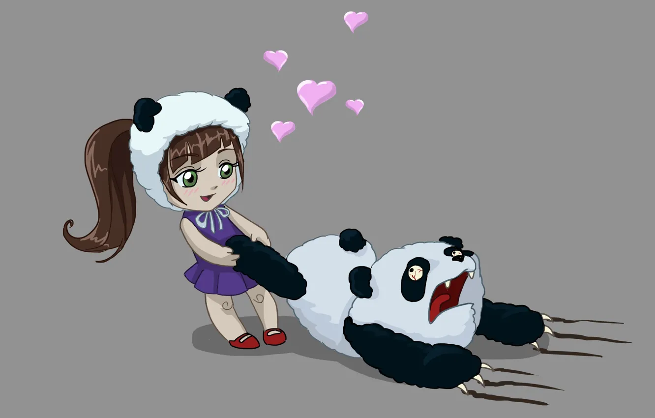 Photo wallpaper love, bear, art, Panda, girl, hearts, horror, poor Panda