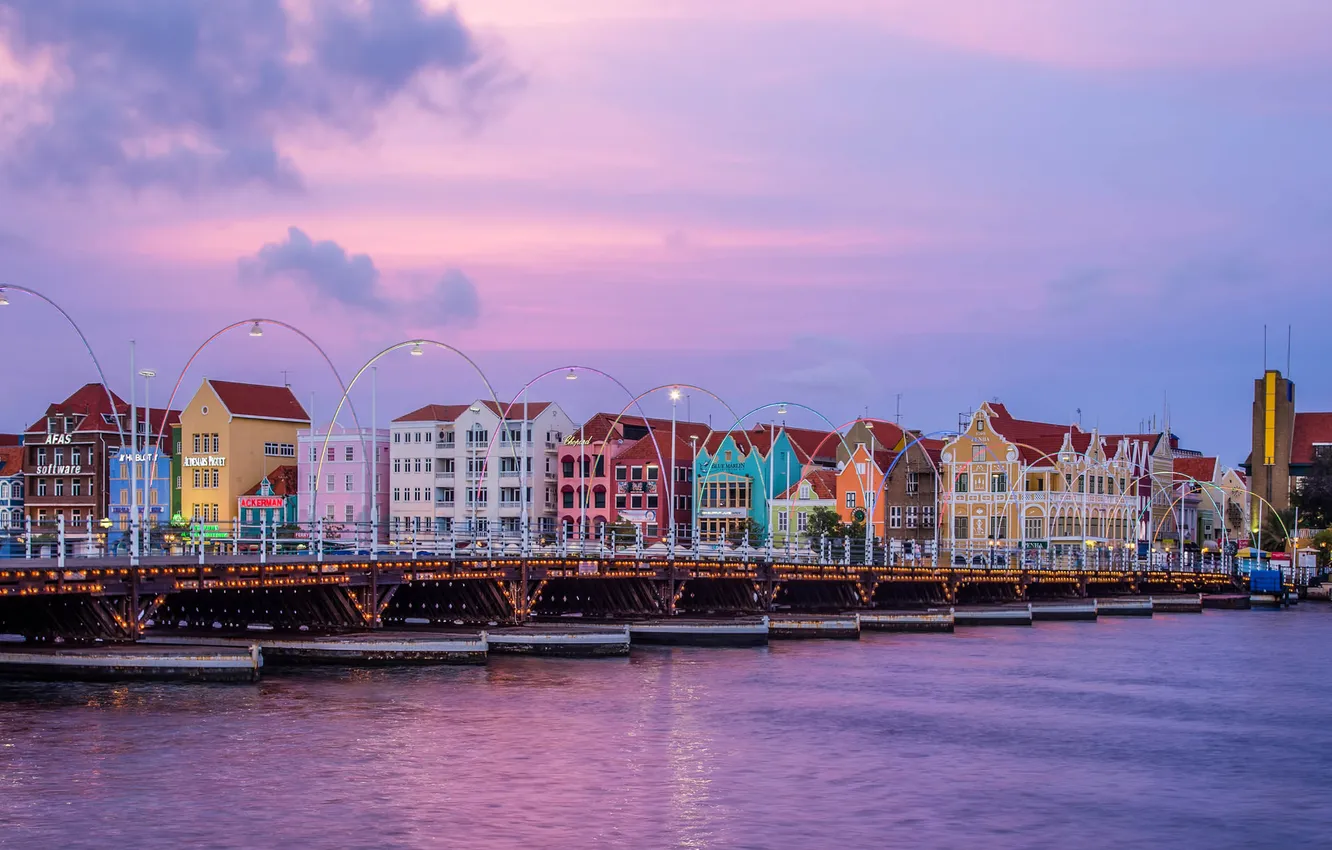 Photo wallpaper the sky, bridge, home, lights