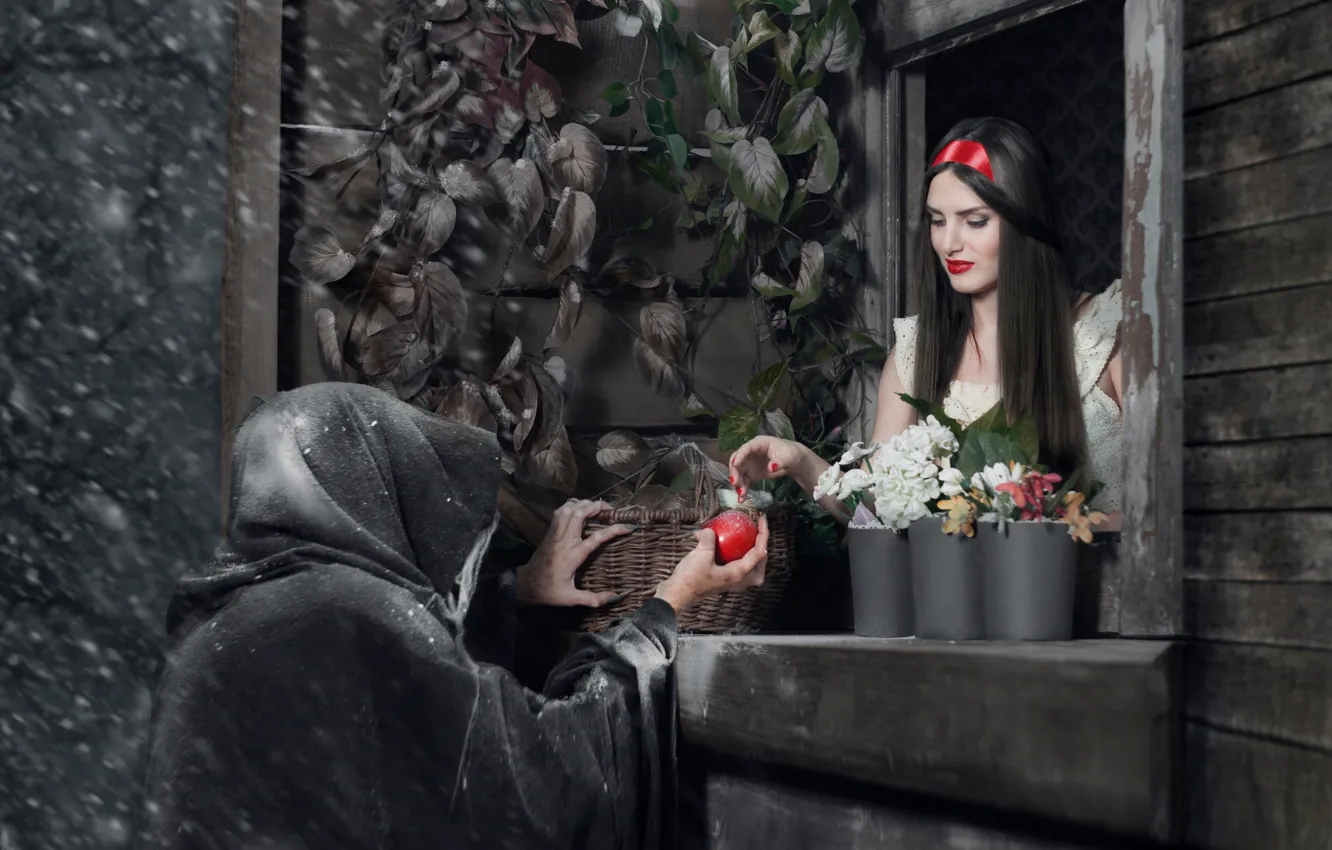 Photo wallpaper Apple, witch, Snow white, fairy tale