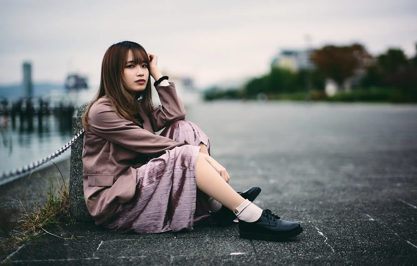 Photo wallpaper girl, street, Asian