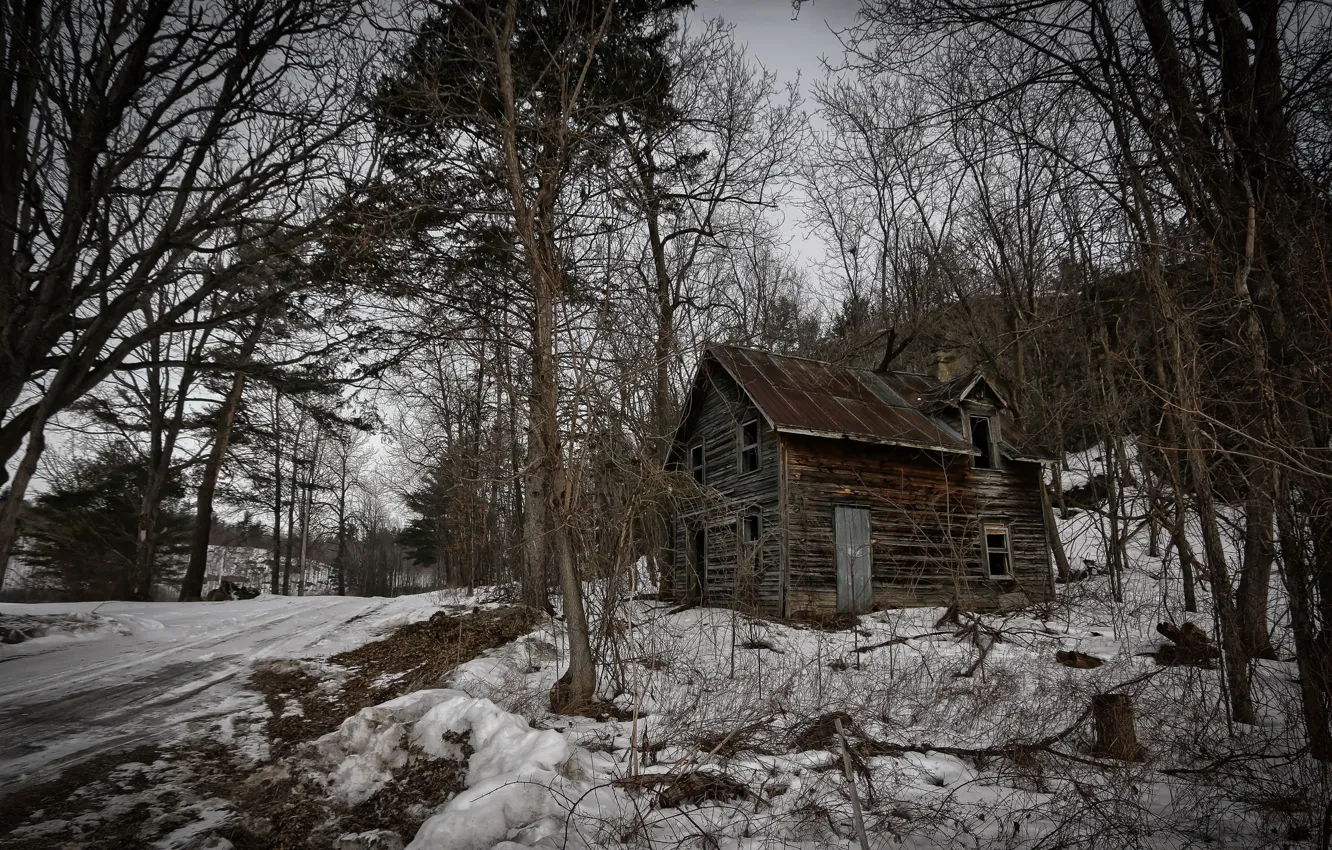 Photo wallpaper winter, road, house