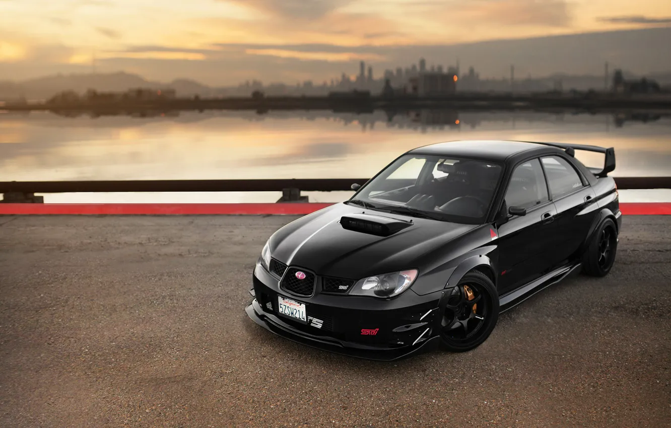 Photo wallpaper car, black, Subaru, sti, rechange, Subaru Impreza