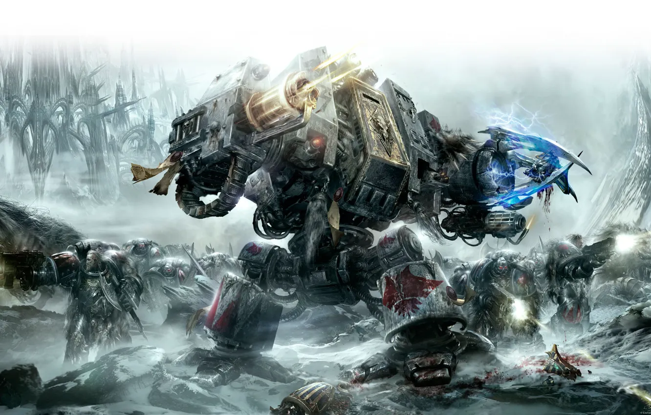 Photo wallpaper wolf, Space Wolves, warhammer 40k, space Marines, dreadnaut