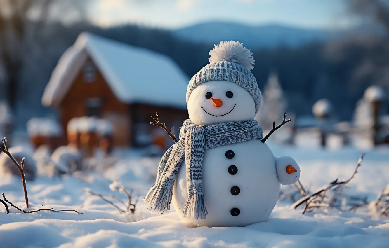 Photo wallpaper winter, snow, new year, Christmas, snowman, Christmas, winter, snow
