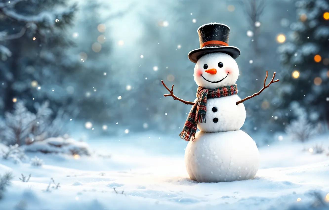 Photo wallpaper winter, snow, decoration, Christmas, New year, snowman, happy, Christmas