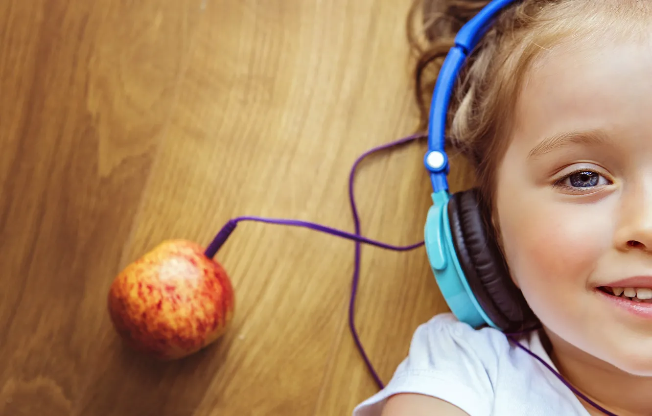 Photo wallpaper face, creative, mood, headphones, girl, apple music