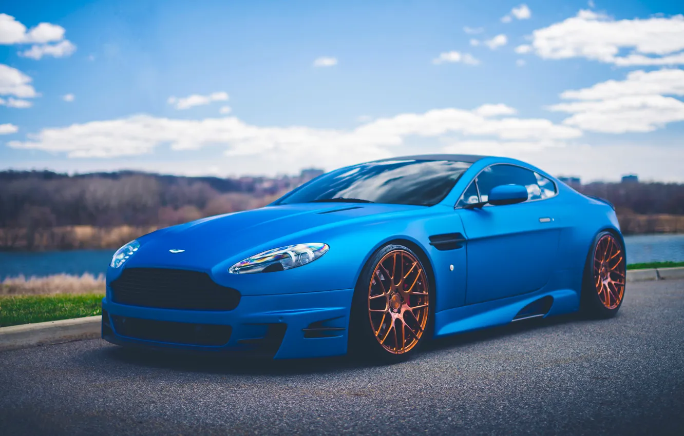 Photo wallpaper Vantage, Aston, Martin, Car, Blue, Front, V12, Sport