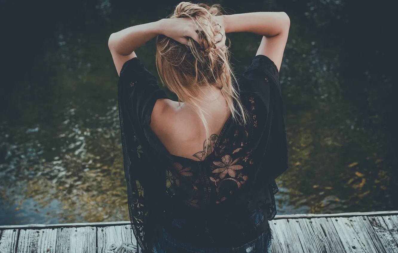 Photo wallpaper girl, tattoo, tattoo, sitting