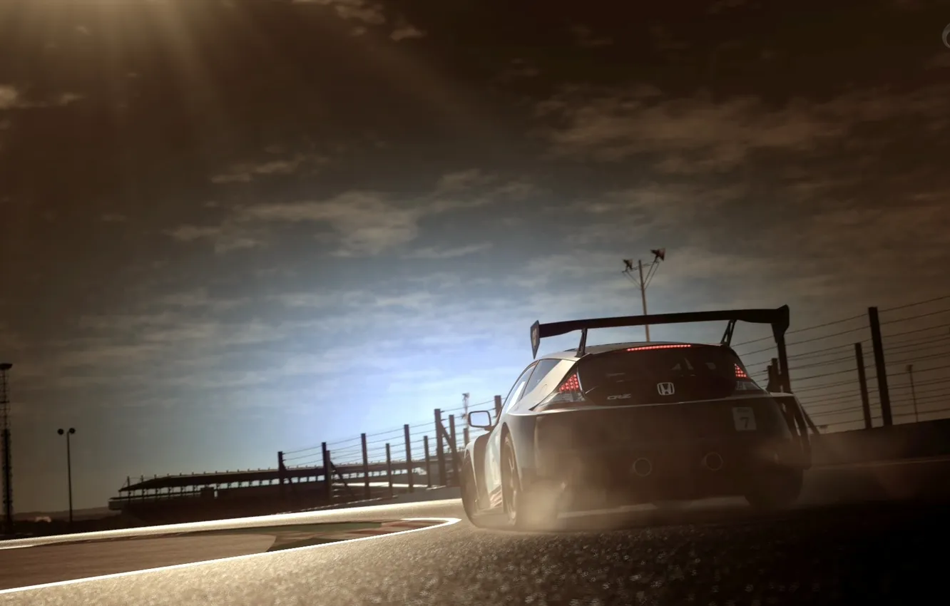 Photo wallpaper machine, grey, rain, race, Turismo, Honda, rain, grey