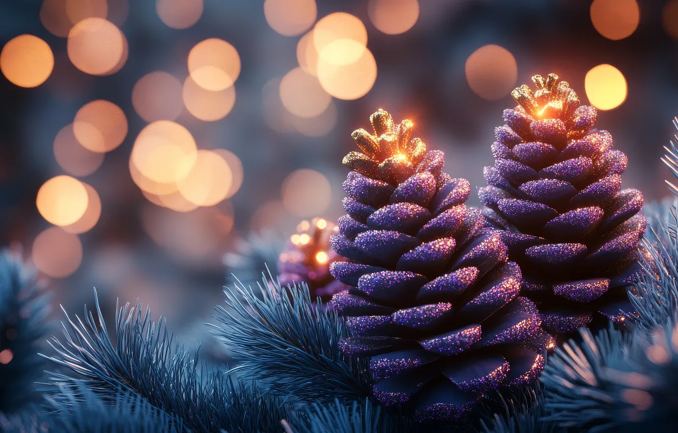 Photo wallpaper frost, purple, branches, lights, lights, Shine, new year, sequins