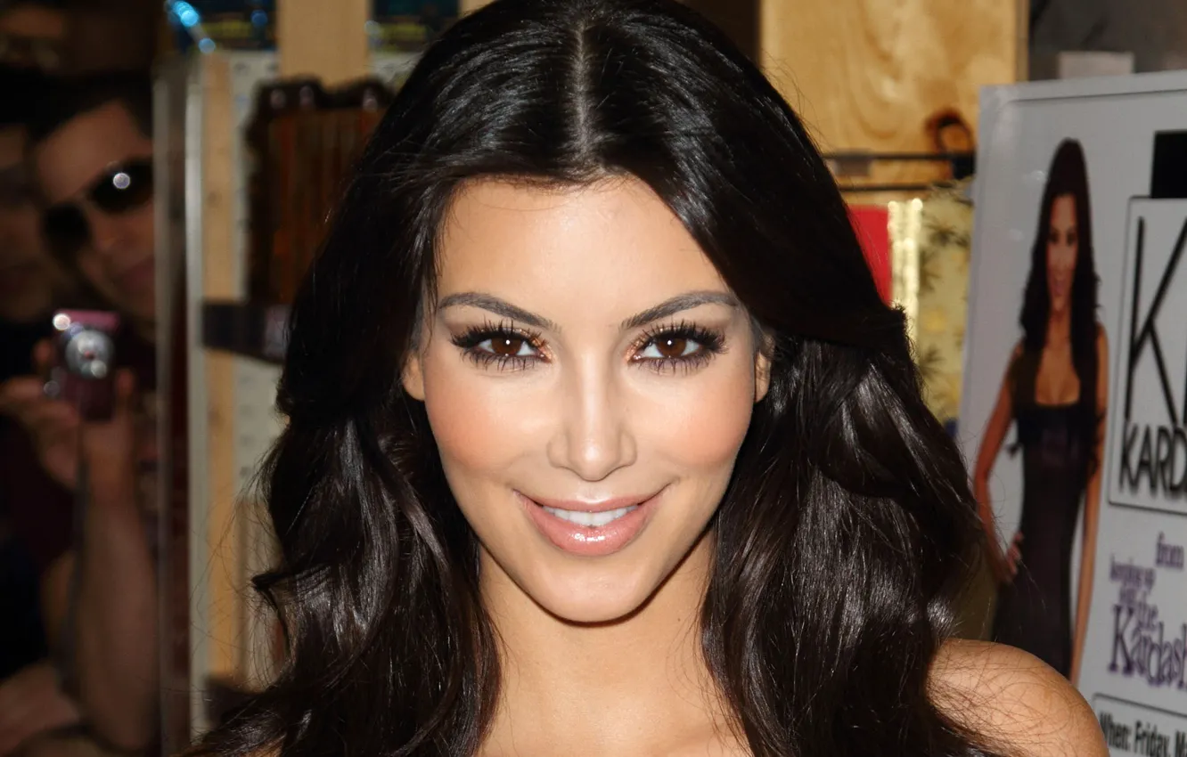 Photo wallpaper smile, model, actress, brunette, Kim Kardashian