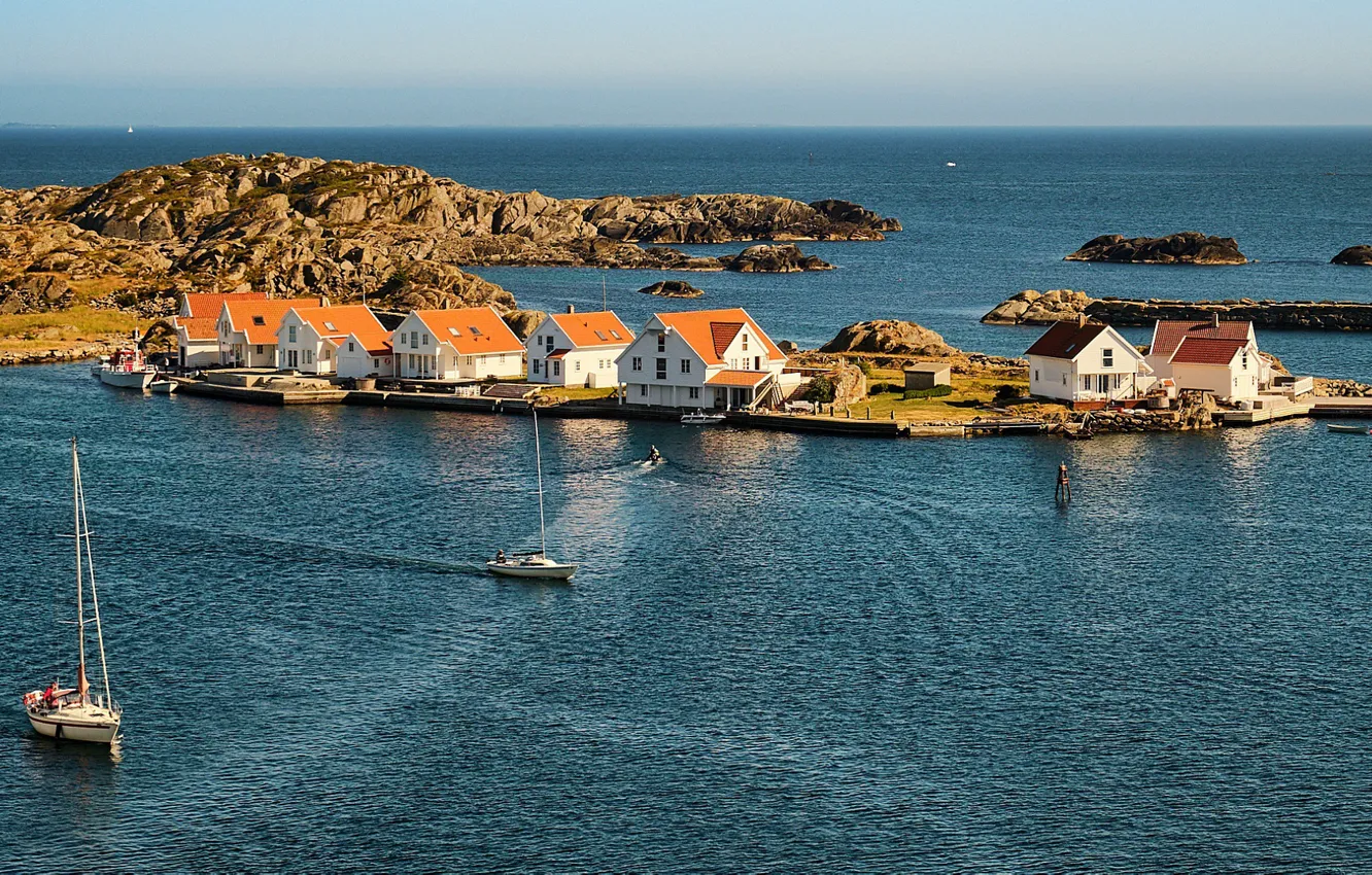Photo wallpaper sea, summer, boats, Norway, Norway