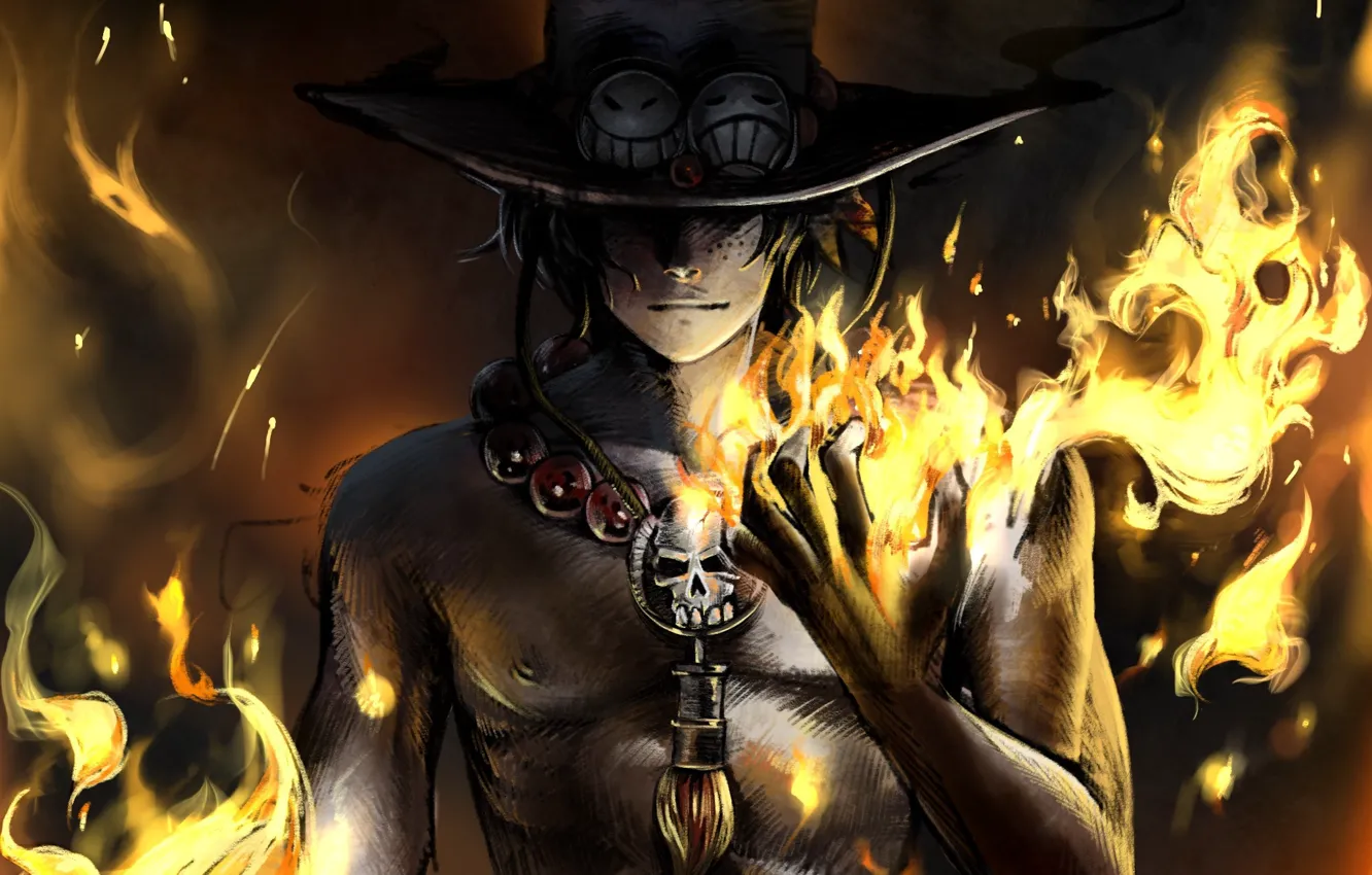 Photo wallpaper fire, guy, One Piece