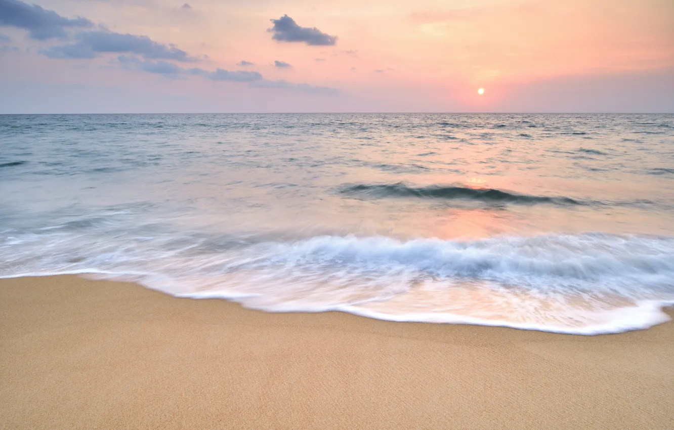 Photo wallpaper sand, sea, wave, beach, summer, the sky, sunset, shore