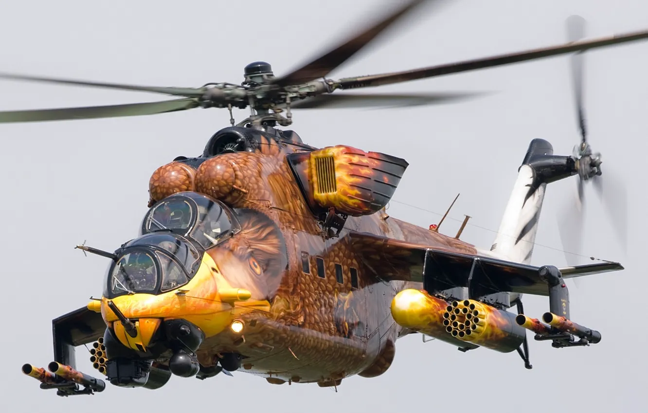 Photo wallpaper BIRD, AIRBRUSHING, FEATHERS, BEAK, WEAPONS, HELICOPTER, BLADES