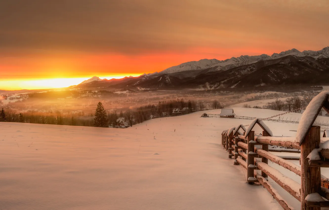 Photo wallpaper winter, mountains, dawn, High Tatras