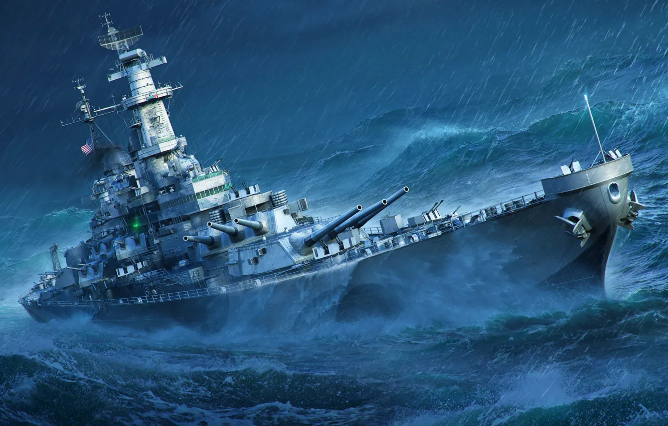 Photo wallpaper Storm, Missouri, World of Warships, Battleship