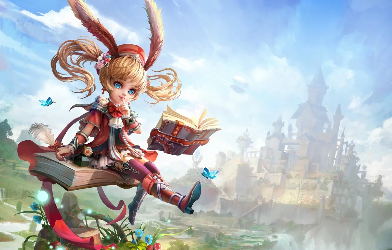 Photo wallpaper anime, art, girl, book