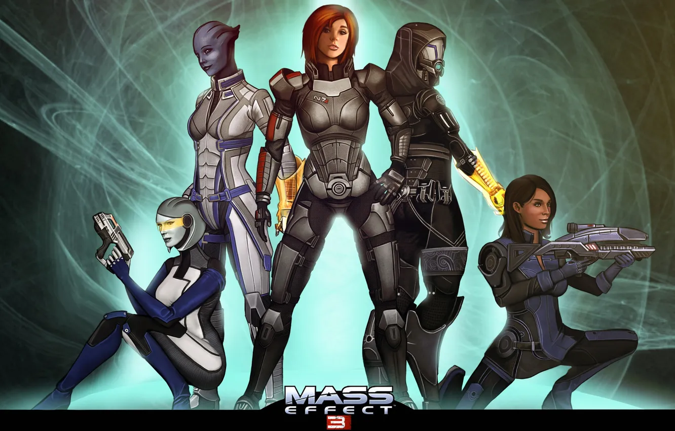 Photo wallpaper mass effect, shepard, Ashley Williams, edi, tali, Liara T Soni, Tali'Zorah