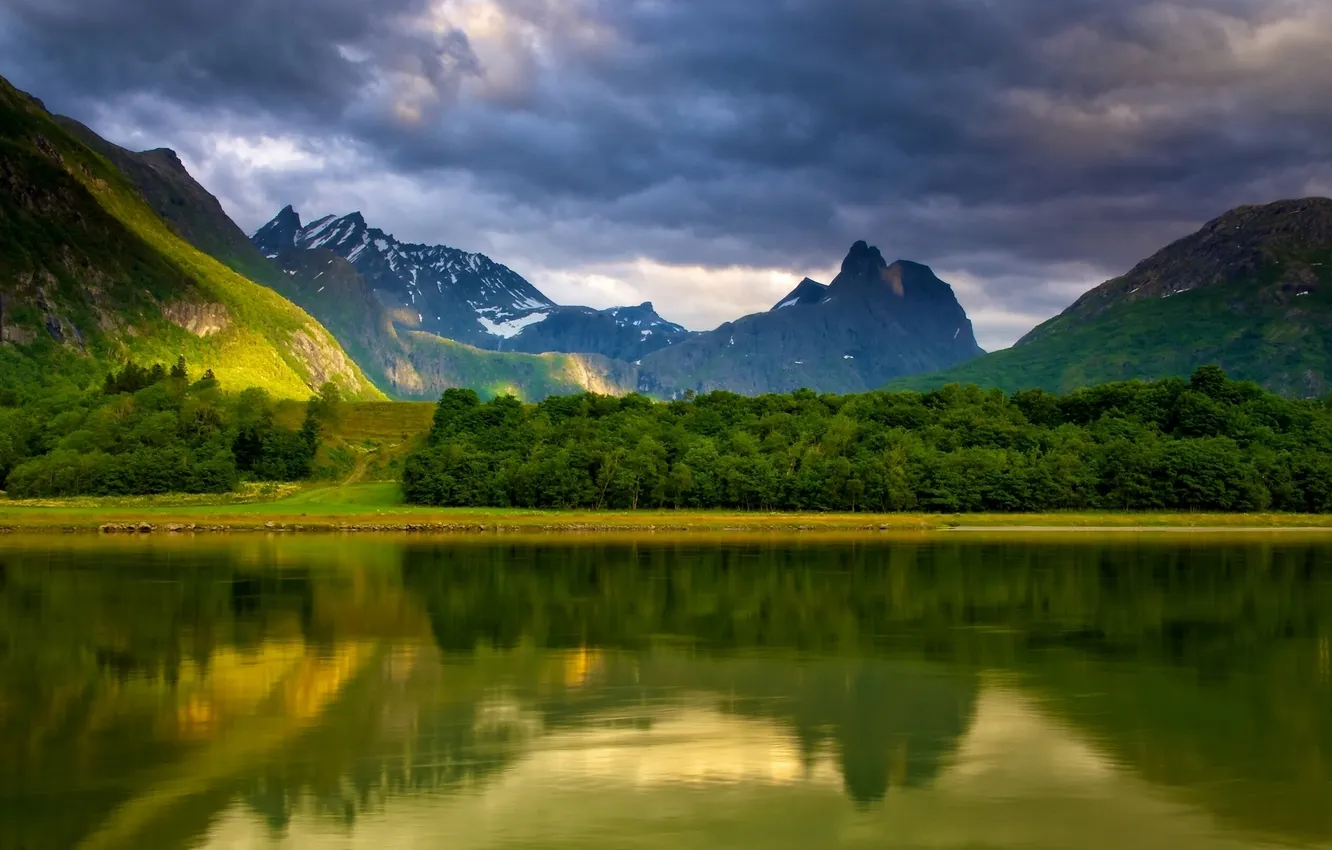 Photo wallpaper forest, mountains, lake, Norway, Norway, Romsdalen