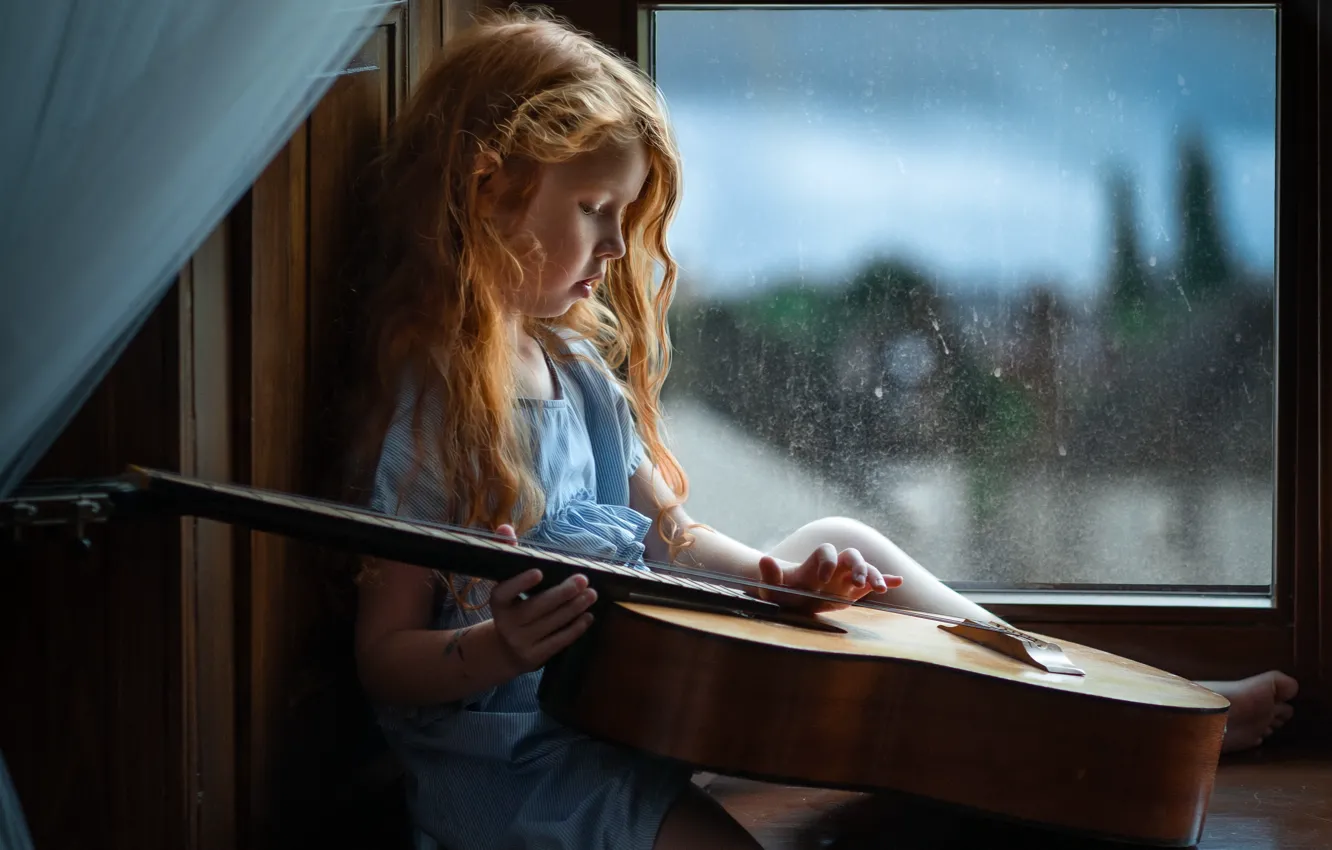 Photo wallpaper guitar, window, girl