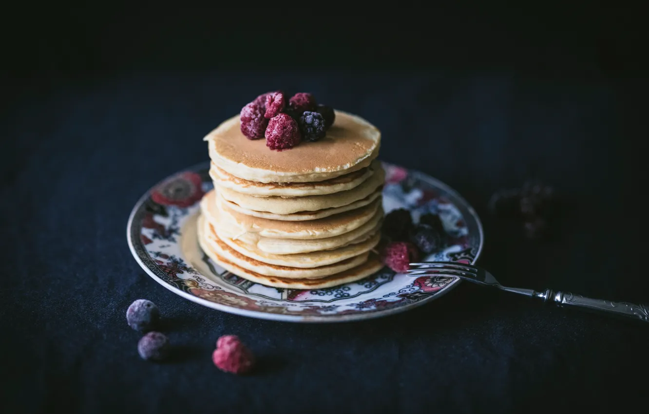 Photo wallpaper berries, food, Breakfast, cakes, pancakes