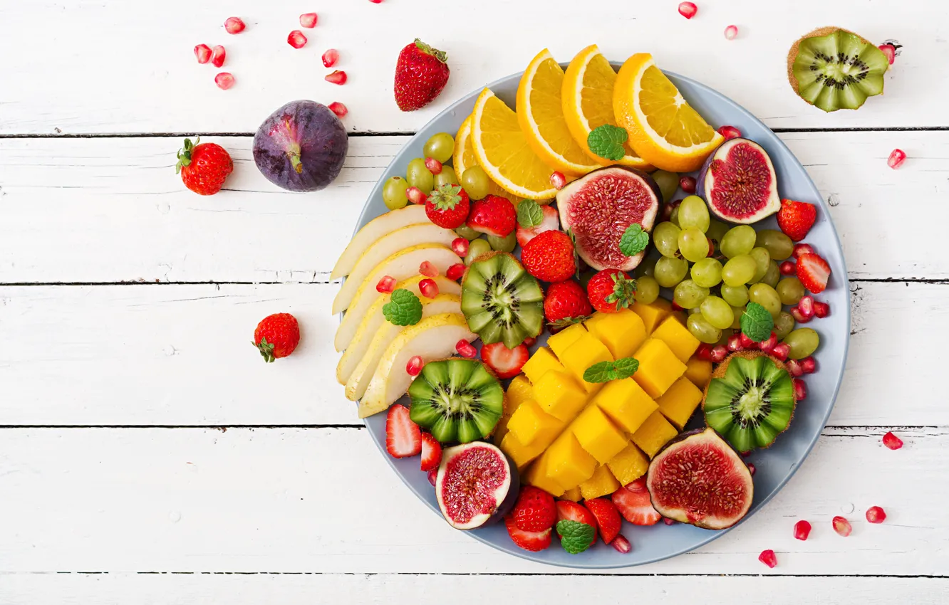 Photo wallpaper berries, orange, colorful, kiwi, strawberry, grapes, summer, fruit