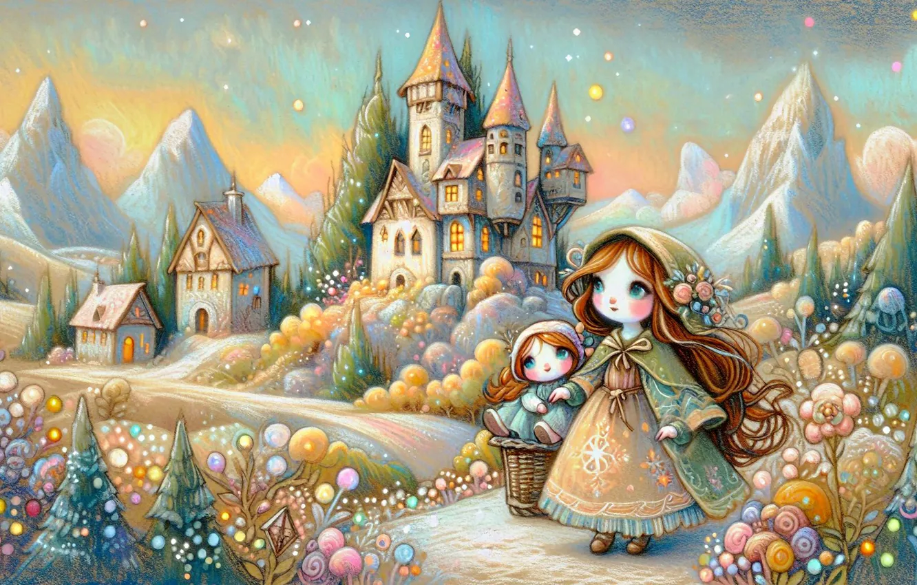 Photo wallpaper girl, castle, AI art, neural network