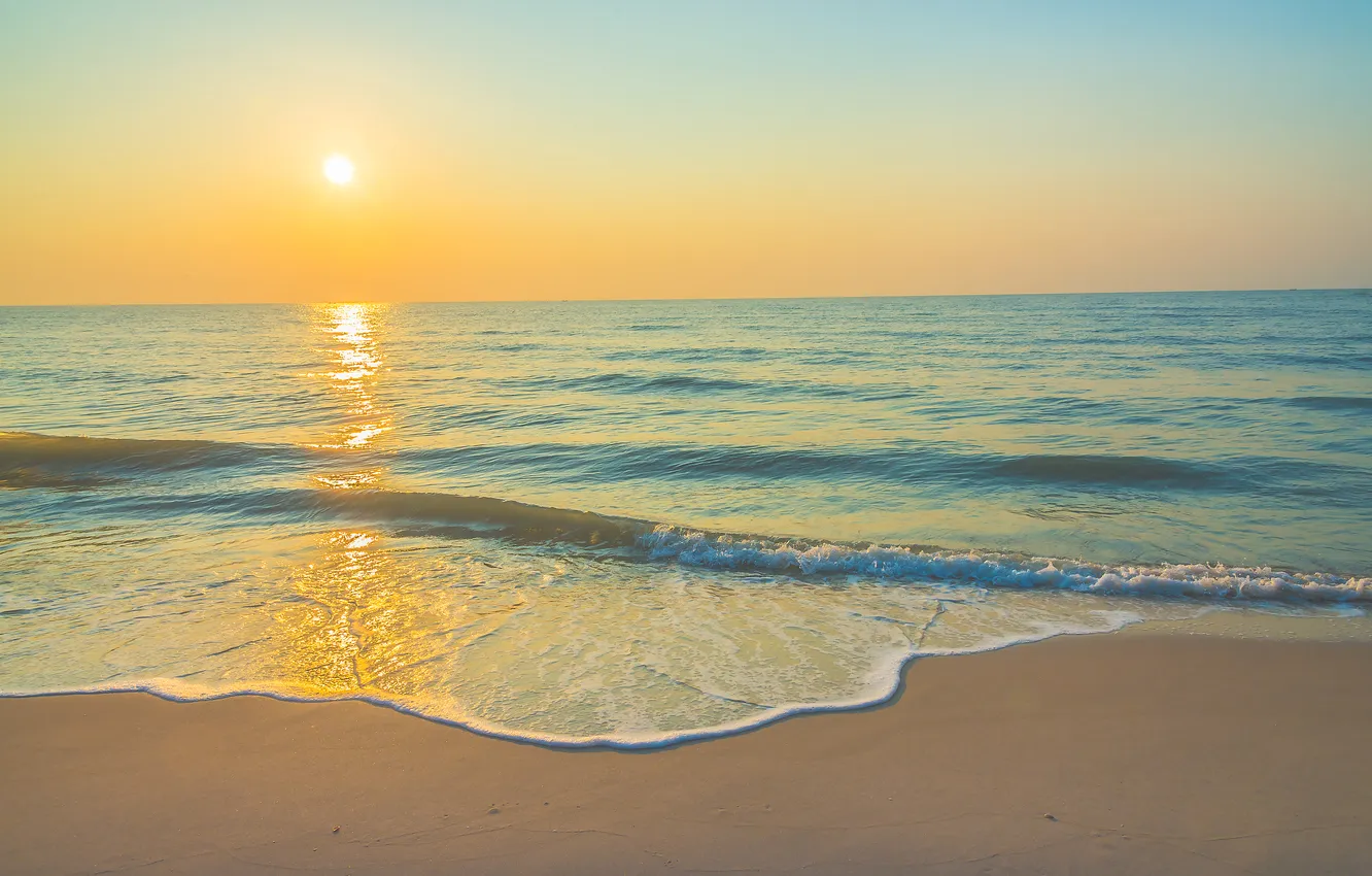 Photo wallpaper beach, sea, landscape, nature, sunrise