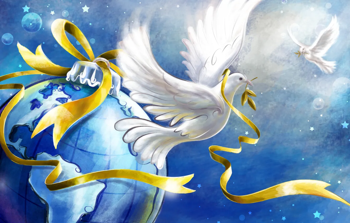 Photo wallpaper balls, the world, new year, pigeons, tape