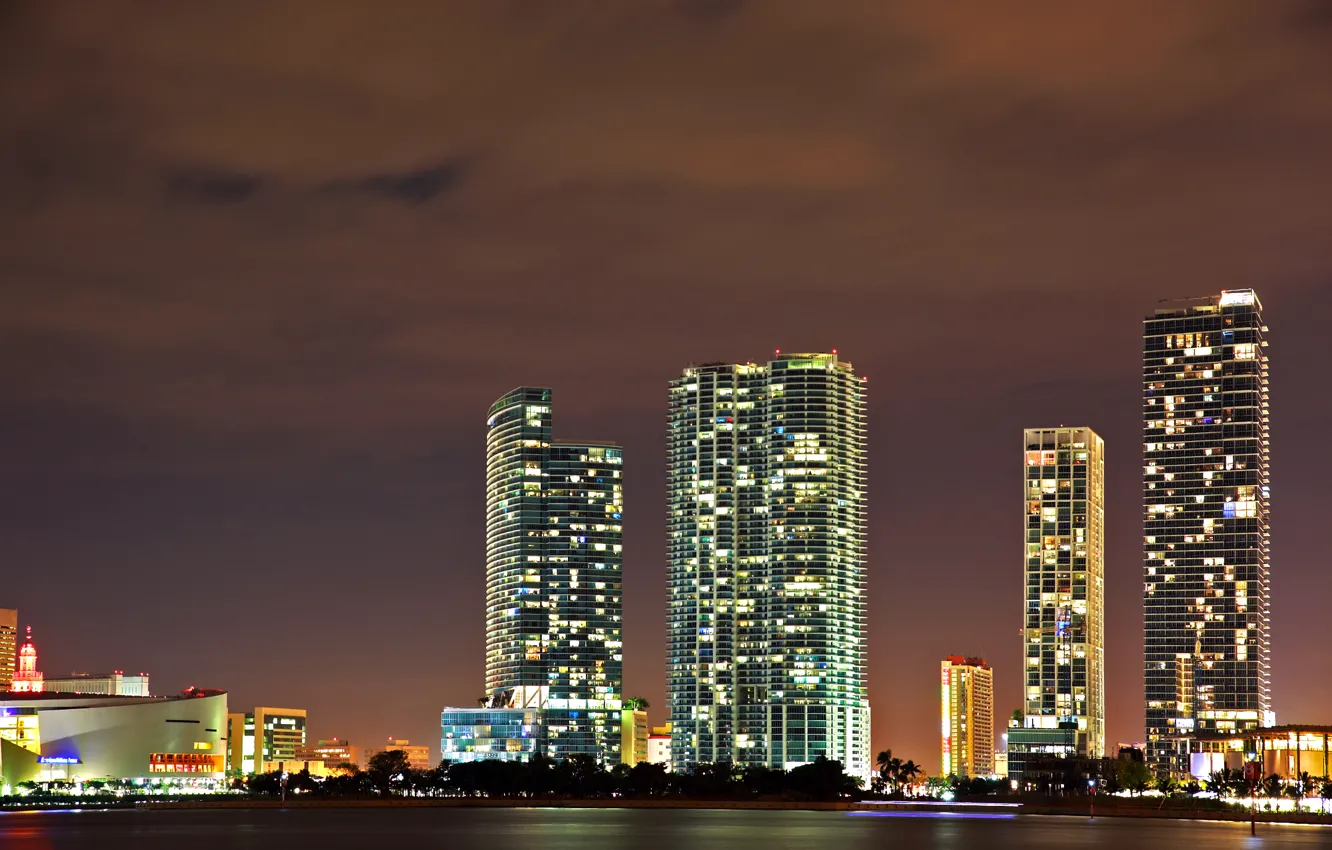 Photo wallpaper night, lights, Miami, FL, USA, Miami, Florida