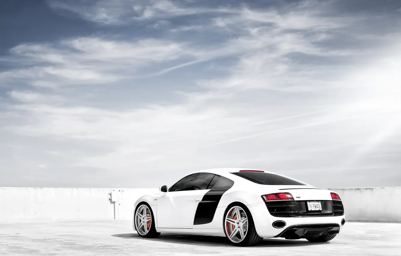 Photo wallpaper white, the sky, Audi, Audi, tuning, supercar, drives, rear view