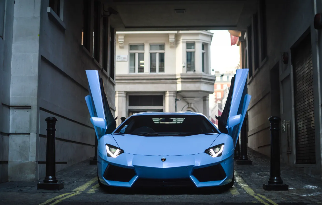 Photo wallpaper Blue, Aventador, Daytime Running Lights