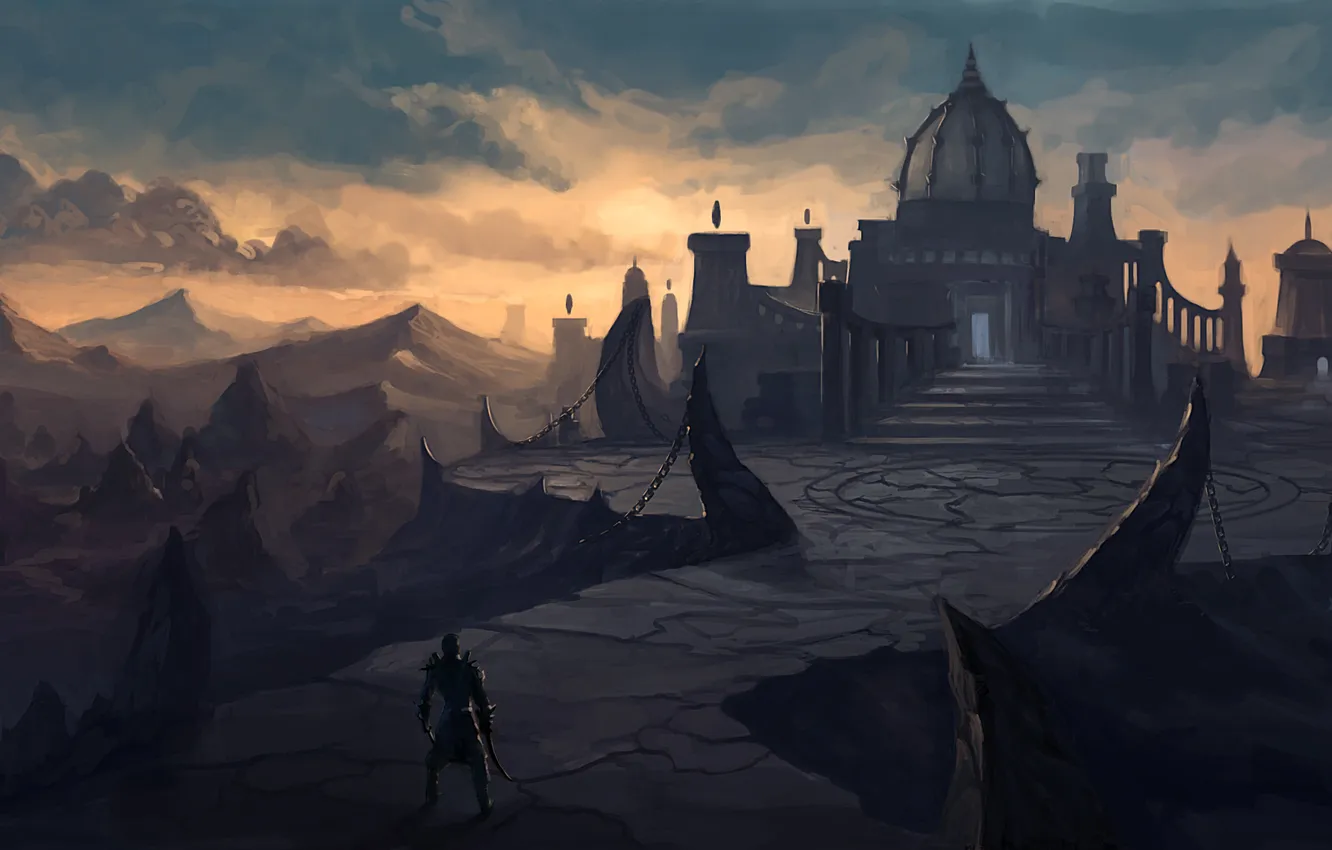 Photo wallpaper landscape, the city, rocks, people, art, chain, the dome, vennom07